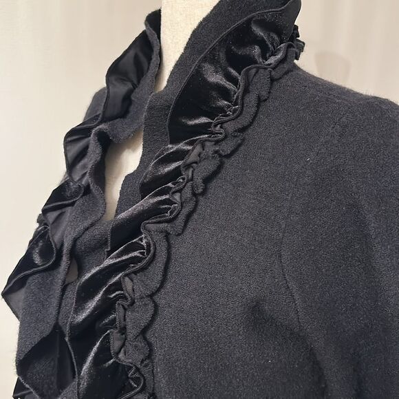 Madison Black Open Front Cardigan Sweater Women's Long Sleeve Ruffle Trim Size S - Picture 11 of 11
